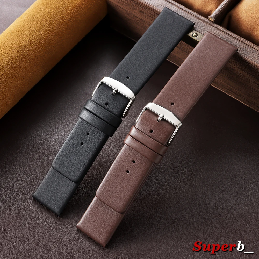 12/14/16/18/19/20/21/22/24mm Weiches Material Rindsleder-Uhrenarmband Braun Schwarz Echtleder-Armbänder Universell für Herren und Damen