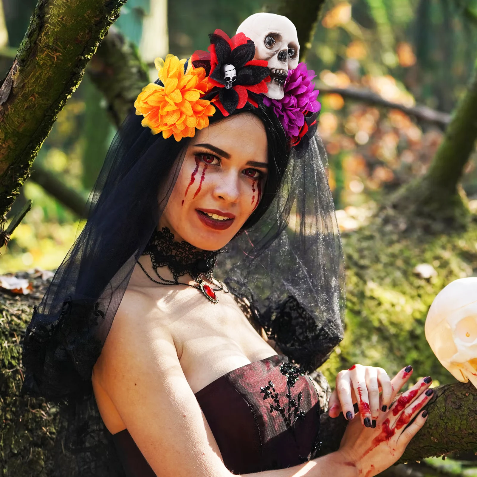

Skull Rose Headb Halloween Costume Women Spooky Decor Prank Fashion Cosplay Props Skull Headb s Rose Hair Festival Headdress