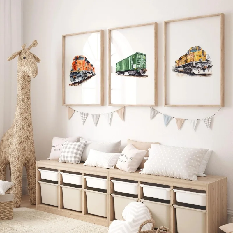Aquarell Retro Steam Train Railroad Freight Car Poster und Drucke Leinwanddruck Wandkunst Bild für Wohnzimmer Home Decor