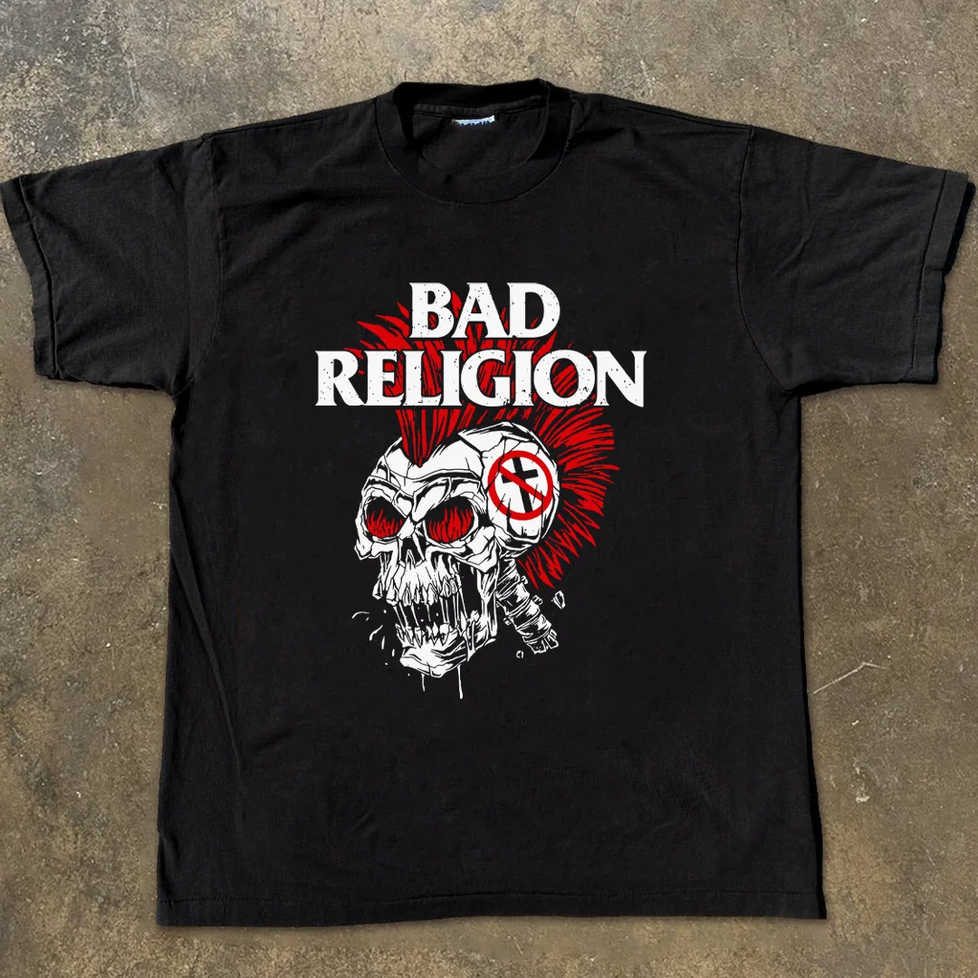 Camiseta de Manga Corta BAD RELIGION Retro Punk Rock - Camiseta de Algodón Grueso Oversize de Banda Cult