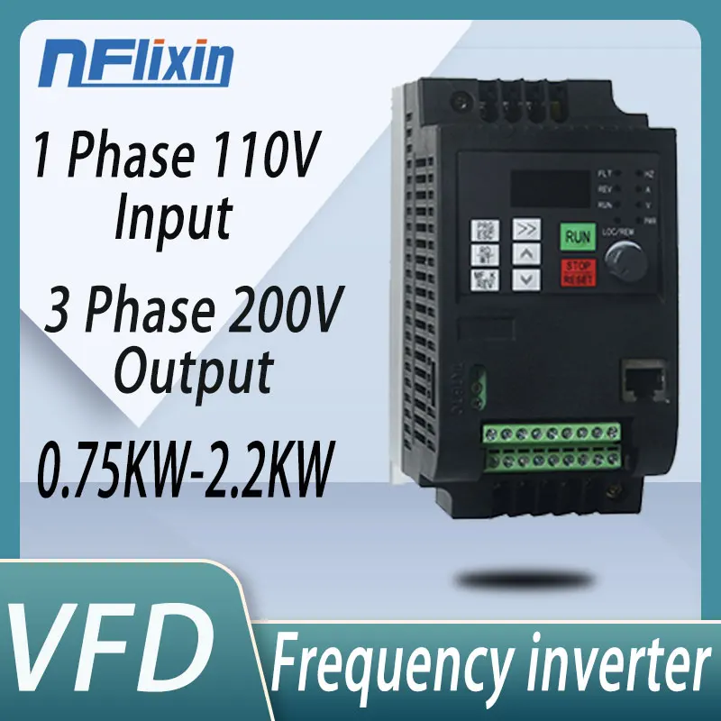 0.75/1.5/2.2/4/5.5/7.5kw 110V to 220V VFD AC Frequency Inverter 1 Phase Input 3 Phase Output Drives Frequency Converter