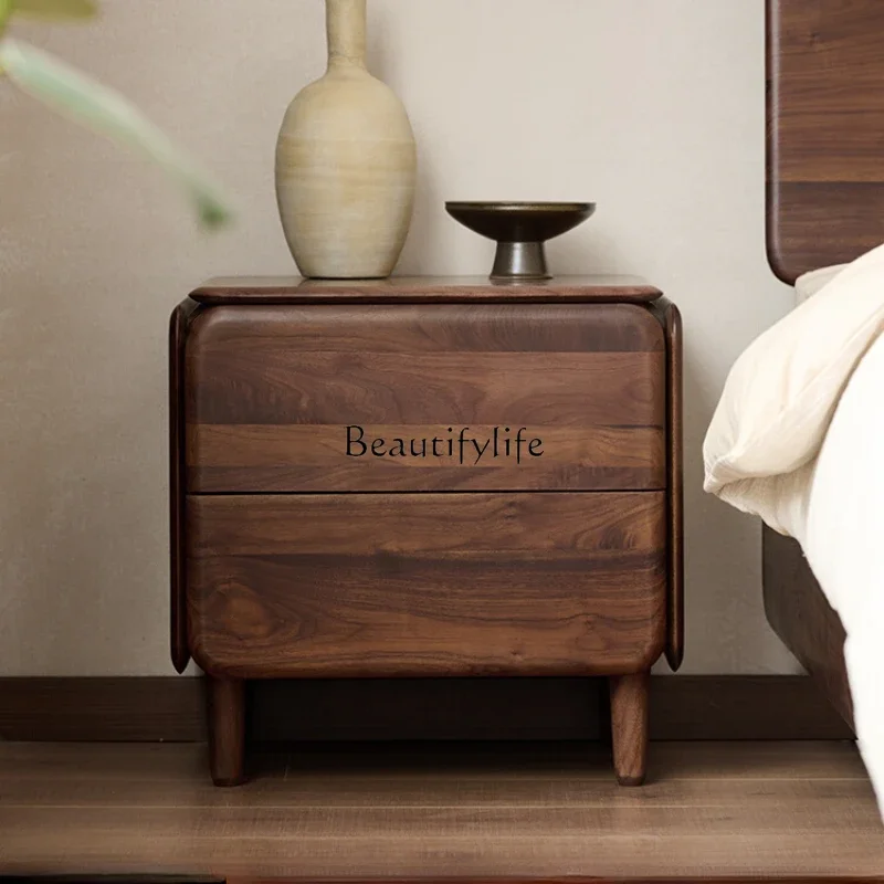 North American black walnut bedside table double pumping bedroom storage locker modern simple pure solid wood