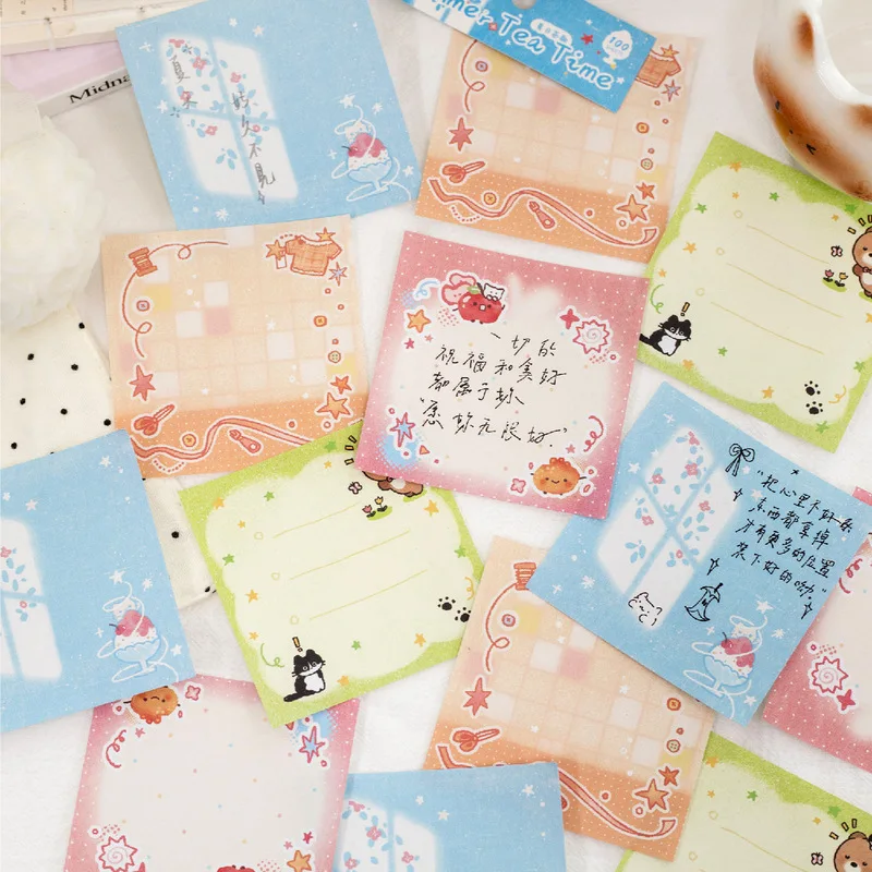 100 Sheets Apple Paradise & Summer Tea Time Notepaper, White Kraft Paper Cute Border Memo Sheets for Planner & Journal Decor