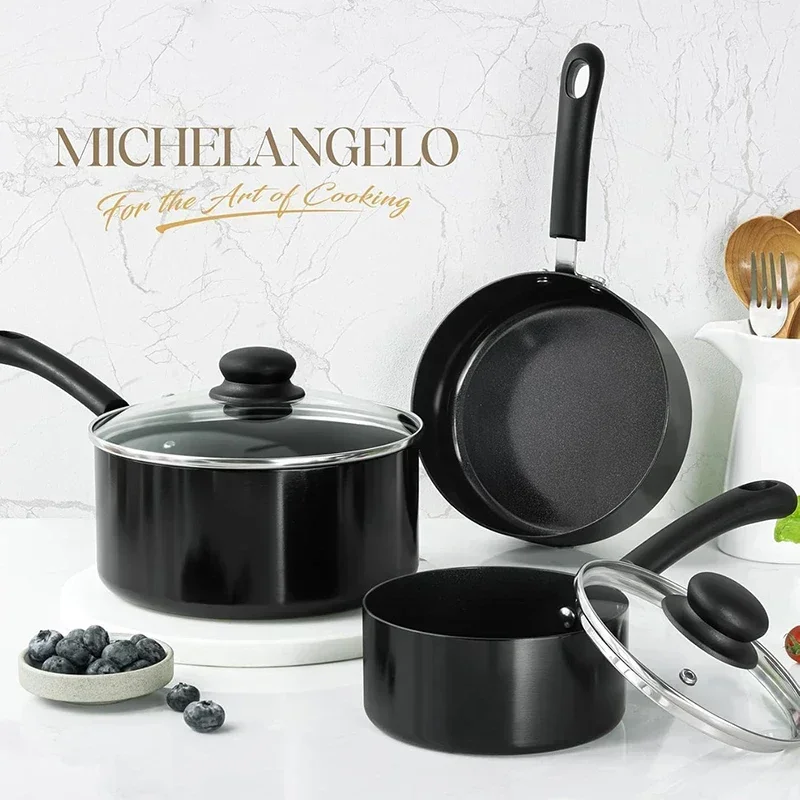 

MICHELANGELO кастрюля для тушения с антипригарным покрытием и крышкой, кастрюля для соуса с керамическим покрытием, алюминиевая многофункциональная кастрюля для приготовления пищи, совместимая с одной плитой