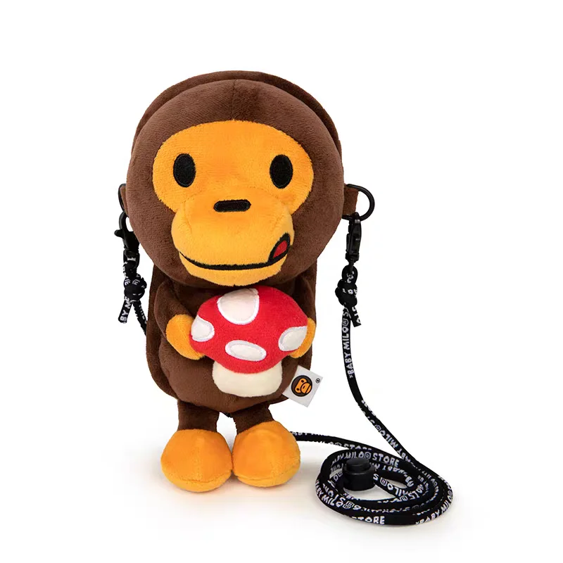 Stock Japanese Cute Monkey Bag Kids Parent-Child Mushroom Cartoon Mobile Phone Bag Kawaii Mini Messenger Bag Travel Storage Bag