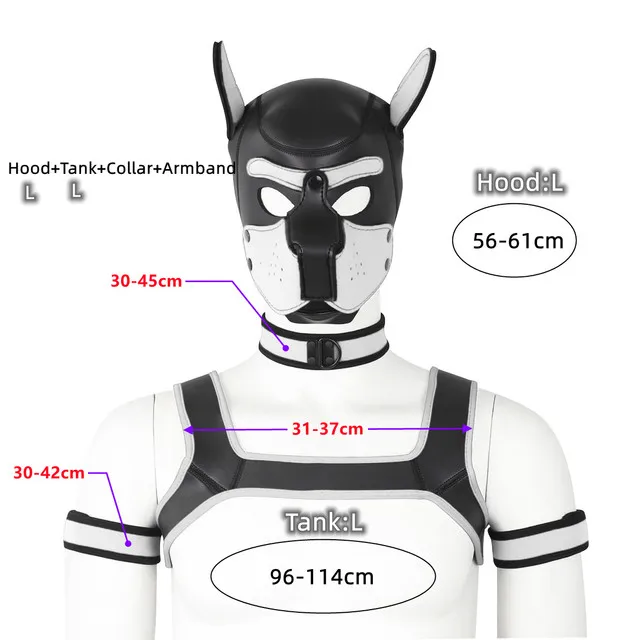 New XL Puppy Cosplay 4pcs/set Neoprene Fetish Full Head Hood for Men Exotic Dog Roleplay Party Mask Hood with Male Chest Strap