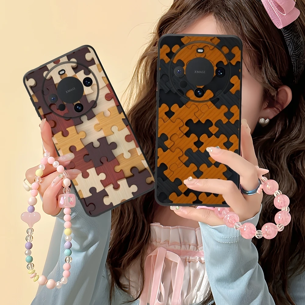 Puzzle Pretty Fashion Mobile Cell Phone Case for Huawei Mate 60 50 40 30 20 10 Pro Plus Lite E 5G Black Soft Phone Cover Shell