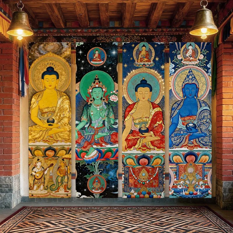 VIKAMA Tibetischer Buddhistischer Wandteppich Buddha-Kunst Wandbehang für Schlafzimmer Wohnzimmer Studentenwohnheim Religiöse Raumdekoration