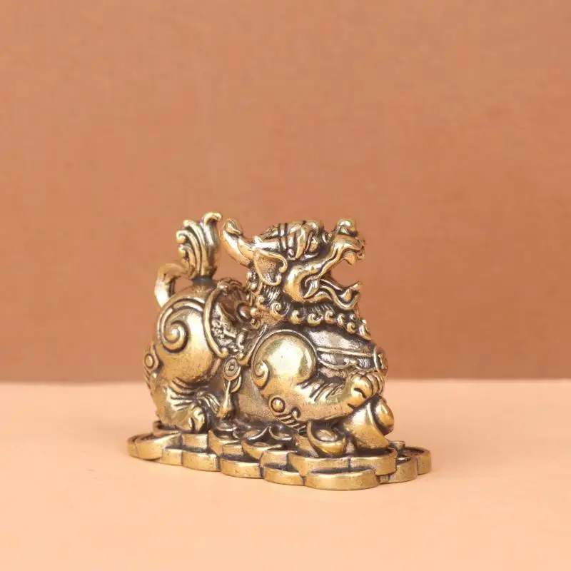 Pure Brass Ingot Lion Vintage Old Objects Home Decoration Office Desk Surface Panel Tea Ornaments Crafts Brass Ornaments