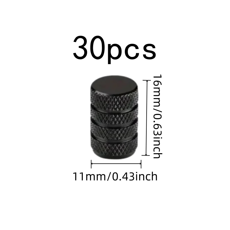 Black Aluminum Alloy Aluminum Valve Caps, 30 pcs, Car Tire Valve Protection, Built-in Sealing Ring for Bicycle Tire Stem
