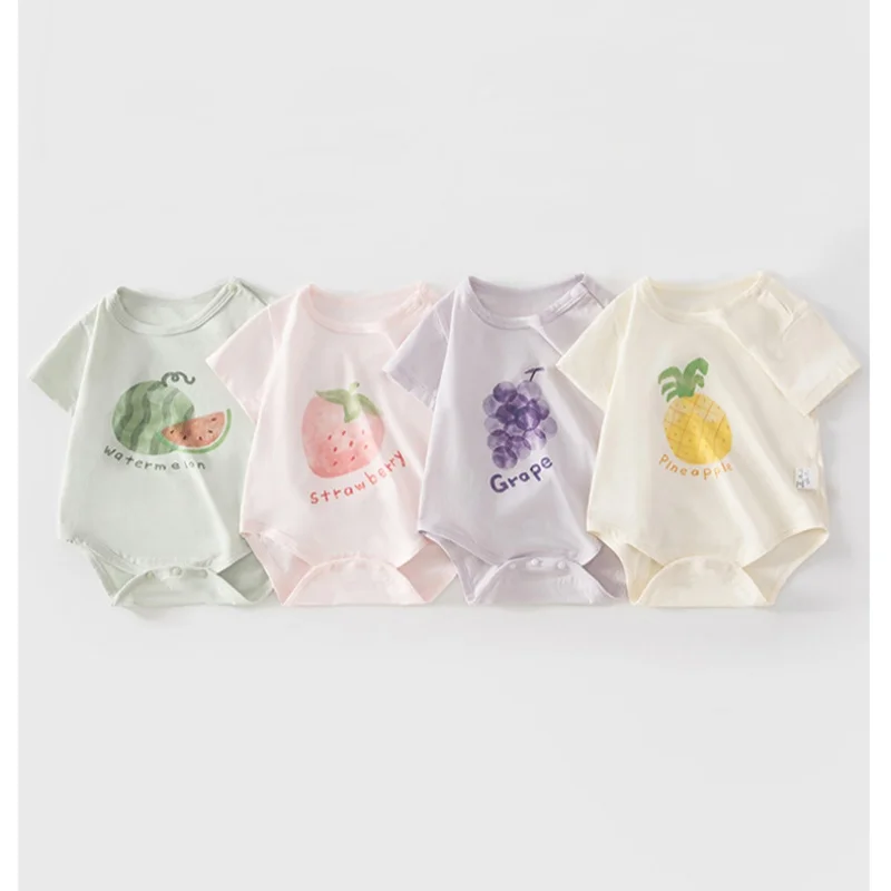 0-2Y Summer Baby Clothes Cotton Breathable Newborn Jumpsuit Cartoon Fruit Outing Hundred Day Birthday Banquet Romper