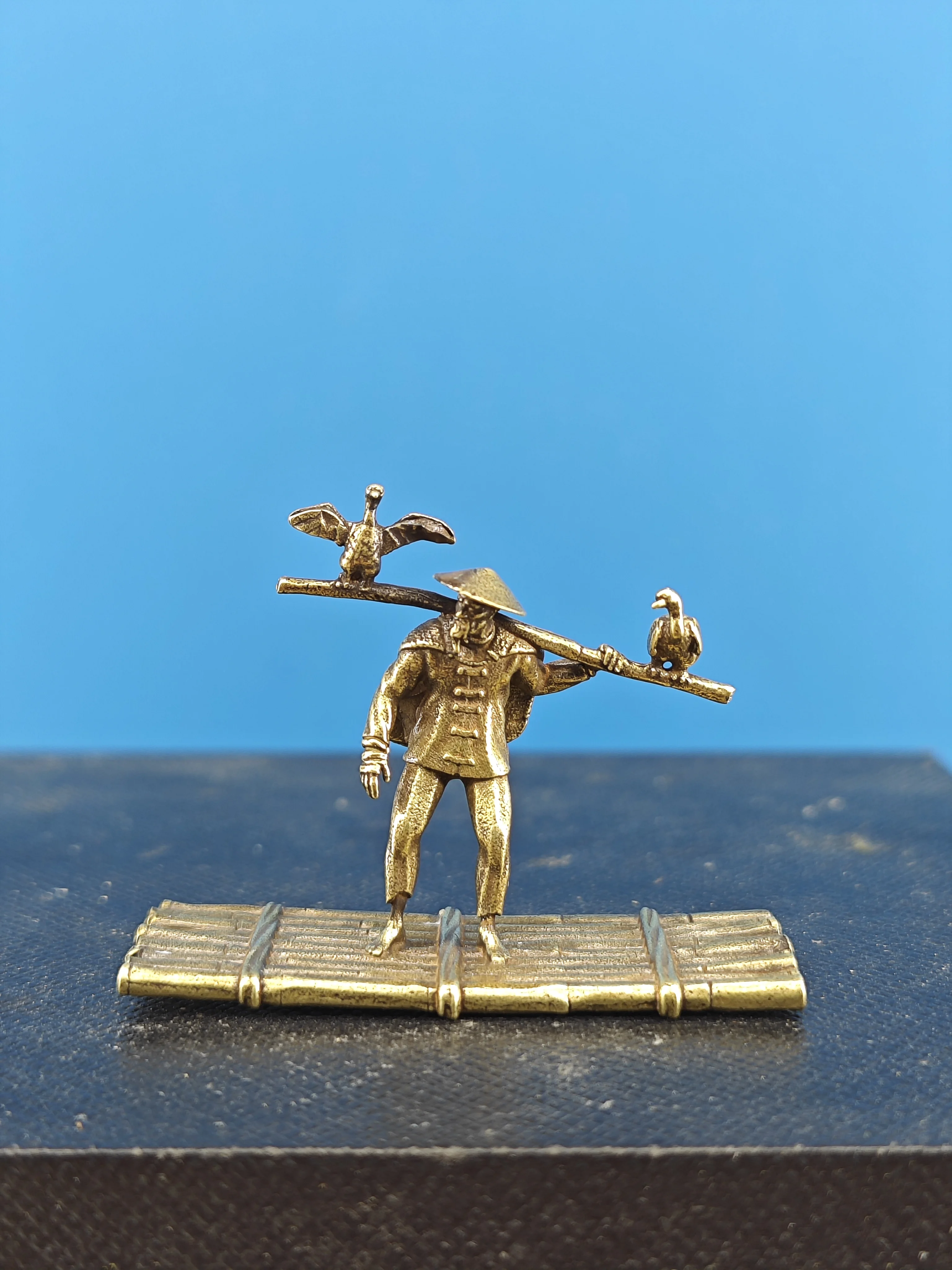 Fisherman and cormorants catching fish, a bamboo raft boat, figure model, fish tank,  rockery  landscape ornament