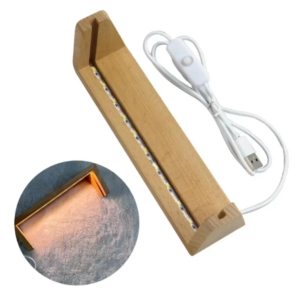 Warm Light Wooden Lighted Base U-Shape Design USB Plug in Acrylic Cards Display Racks Multi-functional Non-slip