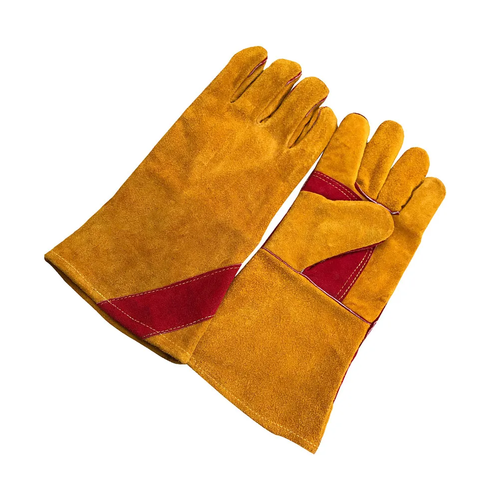 

1Pair Thickened Cowhide Fireproof Bbq Gloves 14 Inch Heat Resistant Gloves for Welding Oven Stove Grill Fireplace Mig
