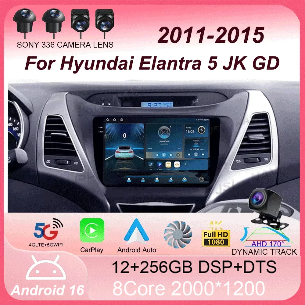 

Android 16 For Hyundai Elantra 5 JK GD MD UD 2011 - 2015 Carplay Auto GPS Car Radio Navigation Multimedia Video Player Stereo BT