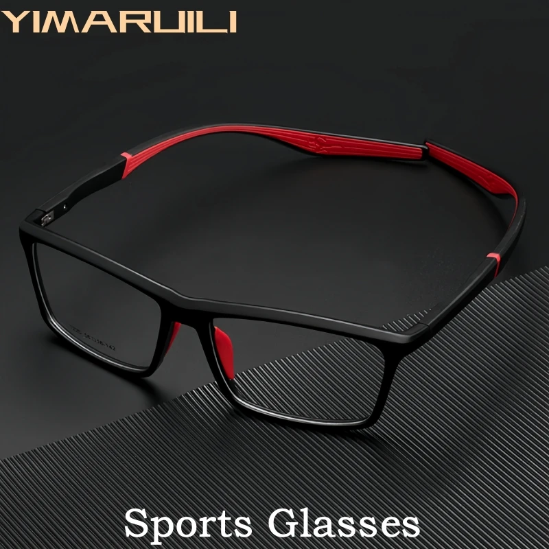 

YIMARUILI Square Men's Sports Glasses Ultra-light Flexible TR90 Cycling Basketball Optical Prescription Eyeglasses Frame Women