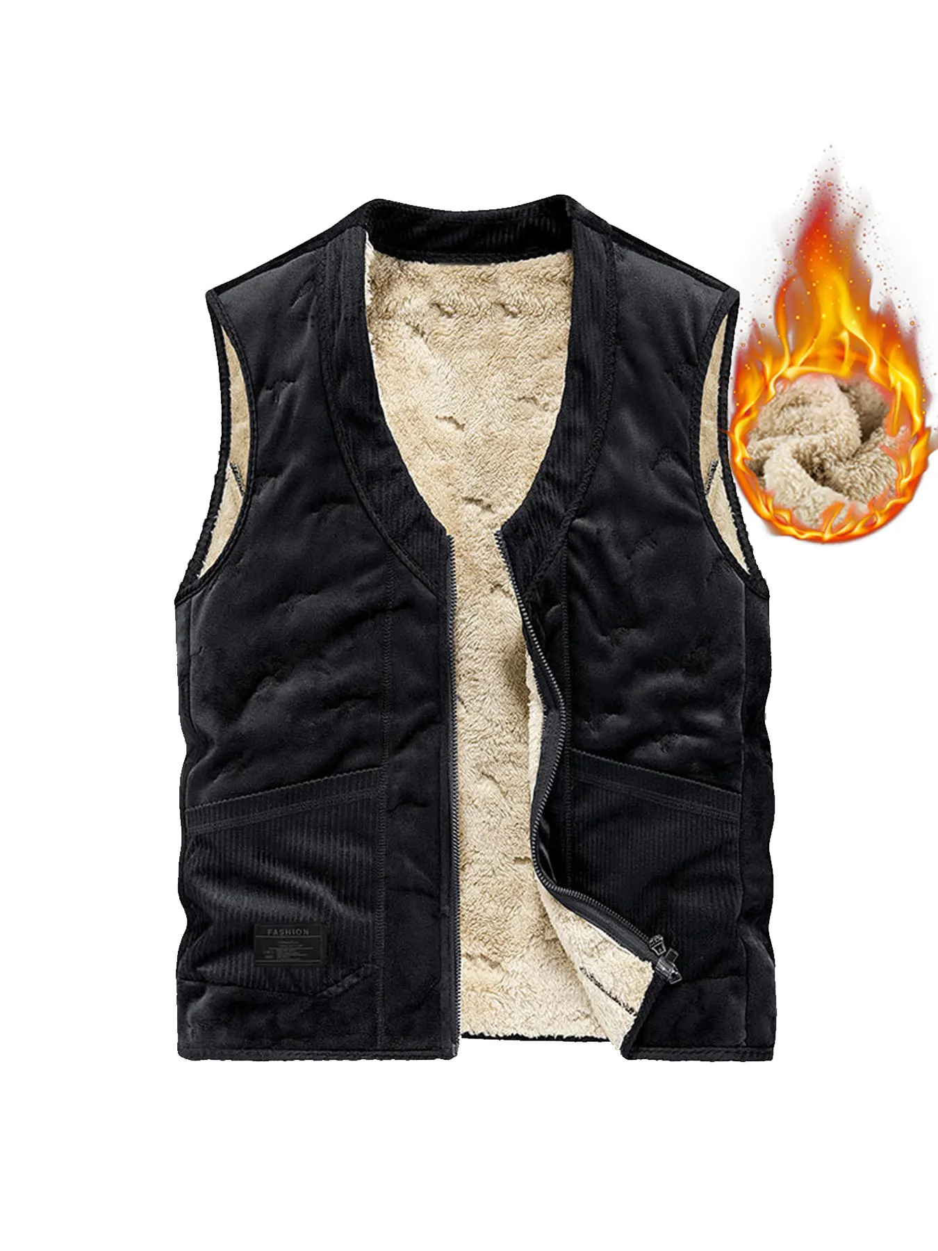 Autumn and Winter Men's Solid Color Fleece Casual Vest V Neck Cardigan Sleeveless Jacket Suitable for Outdoor Sports Leisure Breathable and Warm