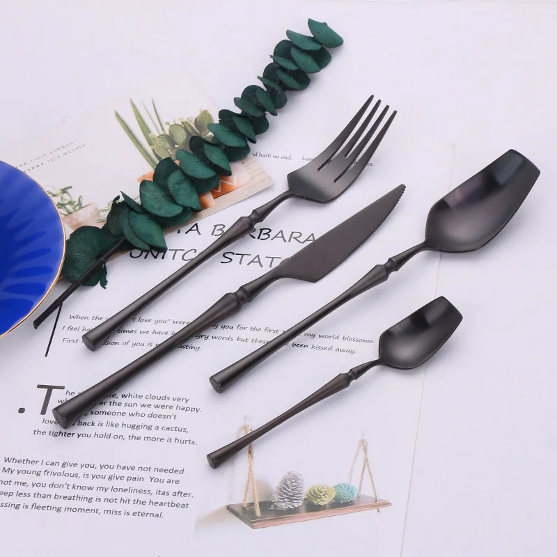 

16Pcs Stainless Steel Dinnerware Set Matte Black Table Kitchen Flatware Knife Fork Tea Spoon Cutlery Set Tableware Dropshipping