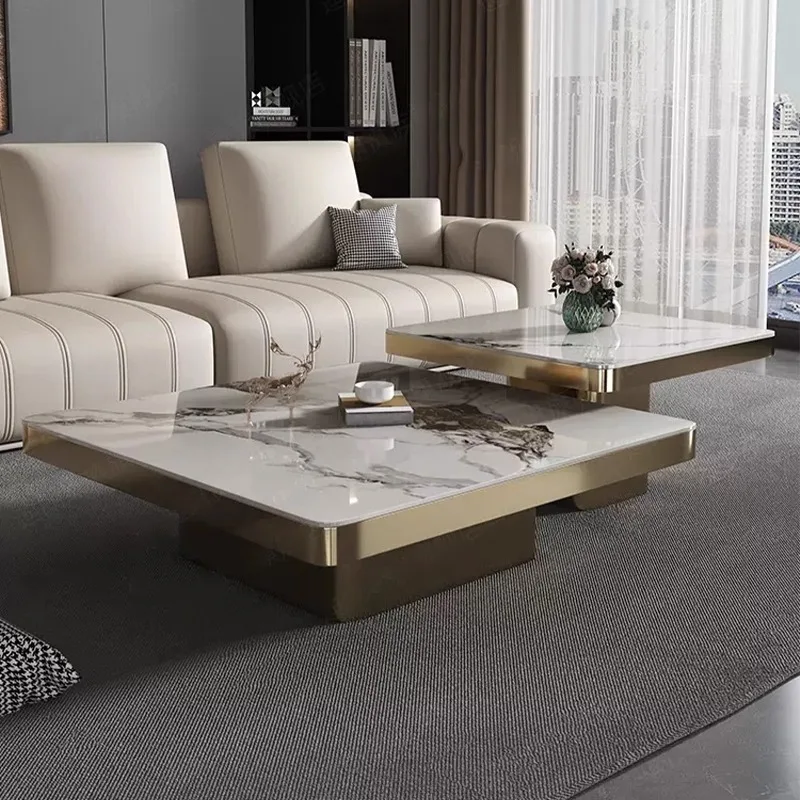 

Modern Light Luxury Coffee Table Living Room Home Stainless Steel square Coffee Table and Side Table Combination