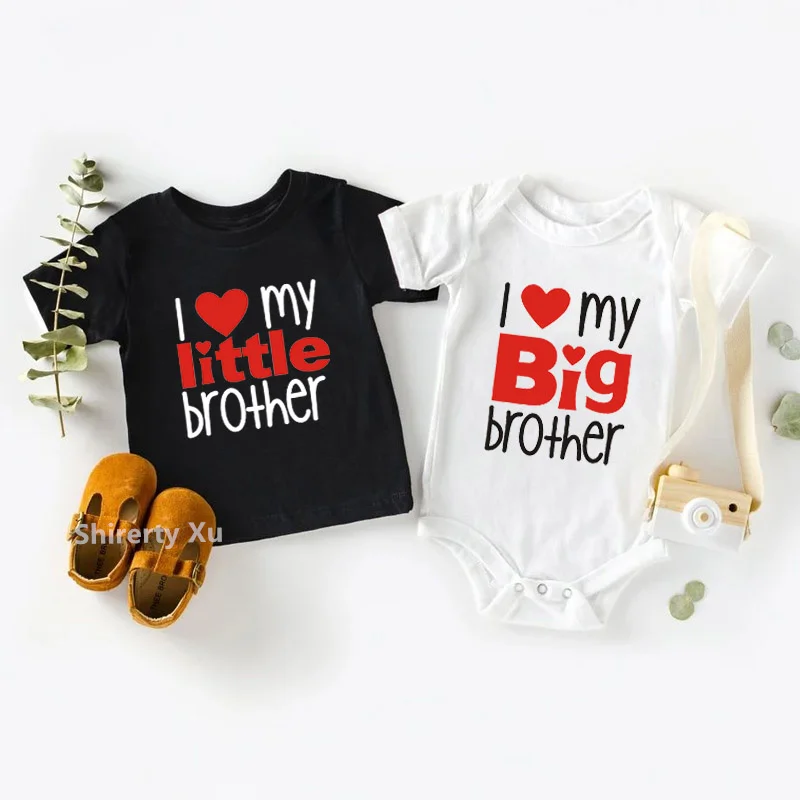 Matching T Shirts Sibling Sisters Brother T-shirt I Love My Big Sister Brother Family Clothing Kids Boys Clothes Baby Bodysuits