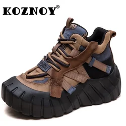 Koznoy 6cm Suede Cow Genuine Leather Ankle Booties Women Platform Fashion Boots Autumn Chunky Sneaker Spring Moccasins Shoes