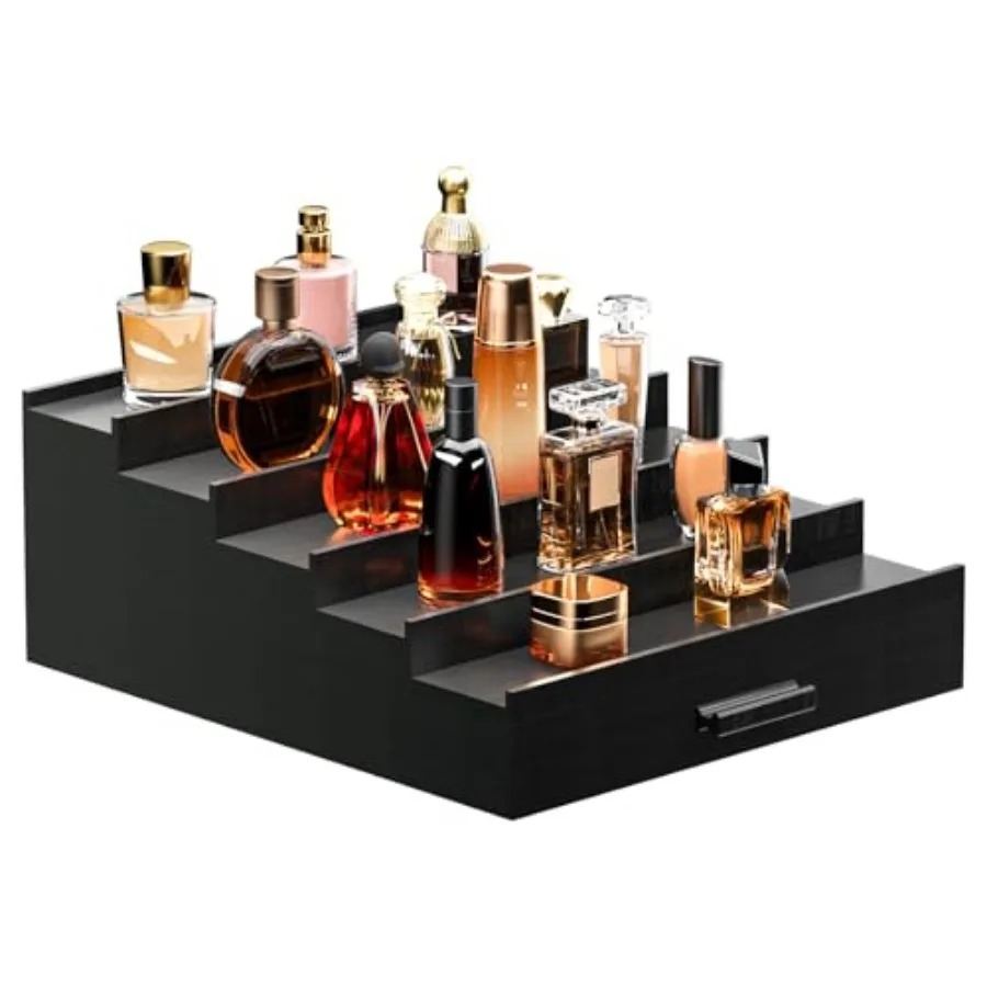 

Cologne Organizer 5 Tier of Elegant Bamboo Perfume Organizer for Men with Hidden Storage and Practical Drawer Perfect for Colog