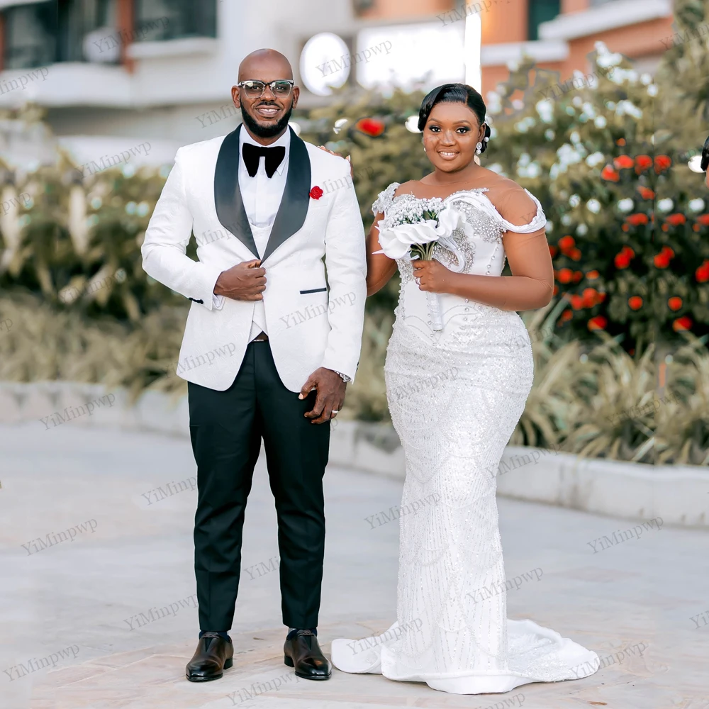 

Luxuries African Wedding Dresses Beaded Crystal 3/4 Sleeve Bridal Gowns Lace Country Dress Second Reception Gown Customized