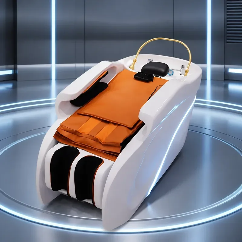 Electric Shampoo Bed with Integrated Massage for Hair and Barber Shop Thai Style Flat Lying Head Therapy Wash Station