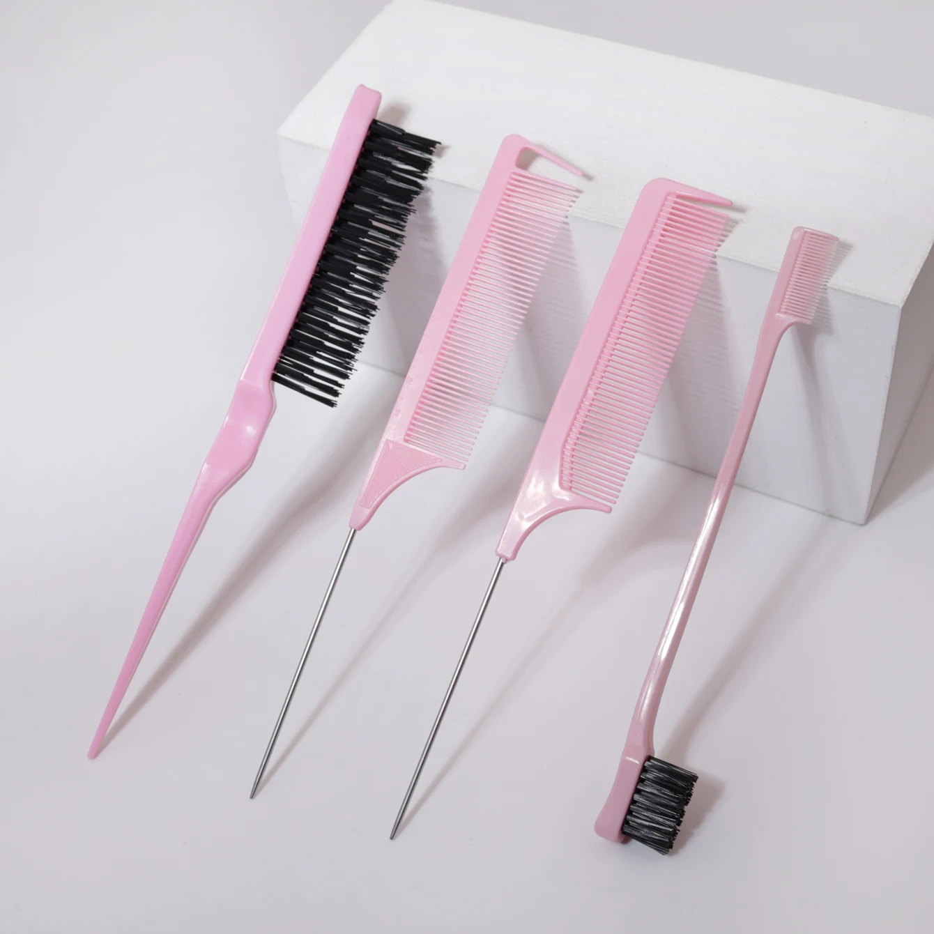 Hairstyle comb styling set of 4pc, mouse tail comb edge brush, used for brushing, and cutting hair，Special for real hair wigs