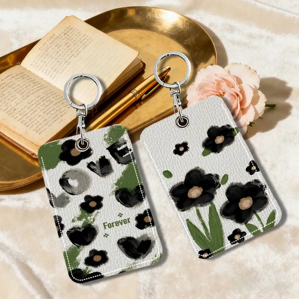 

Korean Style Sweet Painting Flower Keychain Card Holders Keyring Bank Bus ID Credit Cards Key Ring Chains