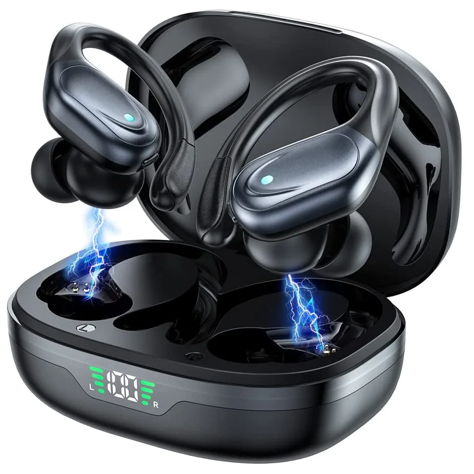 Cuffie True Wireless TWS auricolari Bluetooth cuffie auricolari bassi profondi mic LED Power Display per allenamento sportivo Running Gym