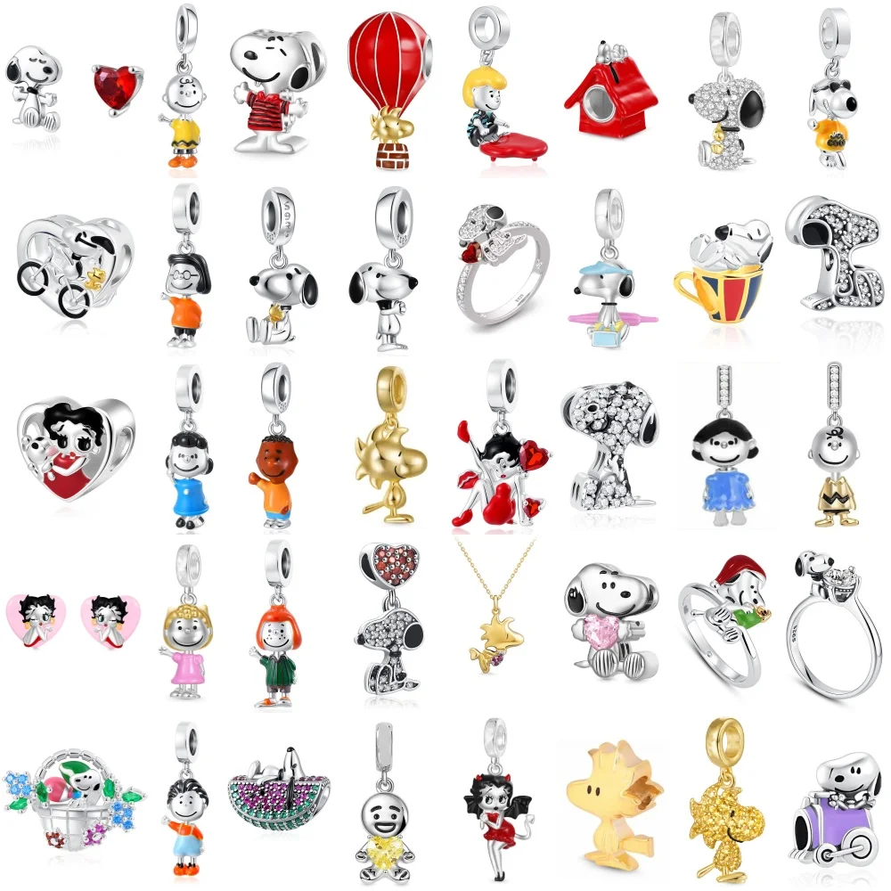 Cuentas de cachorro bonitas de plata 925, colgante para niño y niña, pendientes con dije de perro, anillo, collar compatible con Pulsera Original, joyería DIY para mujer, regalo de moda