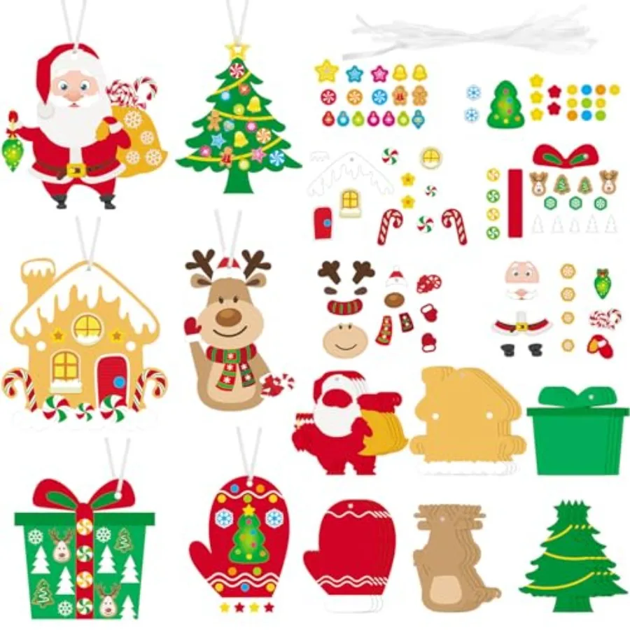 Sets Christmas Craft Kit for Tree Ornaments Hanging Art and Craft DIY Project Gingerbread House Crafts Kit Christmas Box Claus