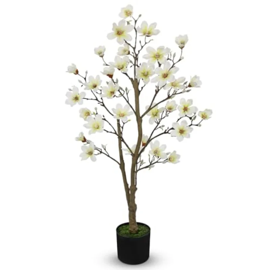 

Artificial Magnolia Flower Tree in Black Pot 2.95FT/35.4IN White Faux Magnolia Silk Floral Tree Fake Potted Tree for Home Livin