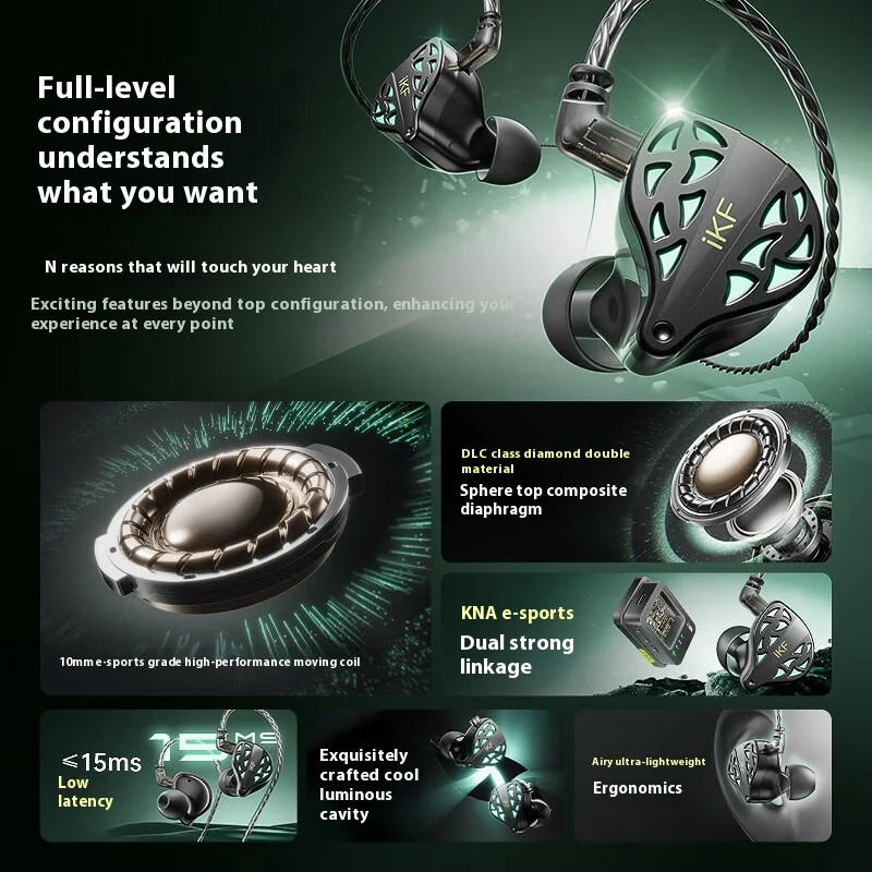 IKF Rite Of Night In Ear HiFi سماعة DLC الحفر المزدوج المواد الكرة العلوي الحجاب الحاجز سماعات الألعاب مع كابل قابل للفصل مخصص