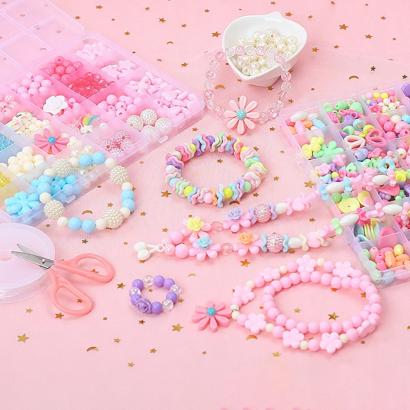 DIY手作りビーズ子供のおもちゃ、クリエイティブなルーズスペーサービーズ、ブレスレットネックレス作り、24グリッド、女の子用ジュエリーセット、女の子用おもちゃギフト