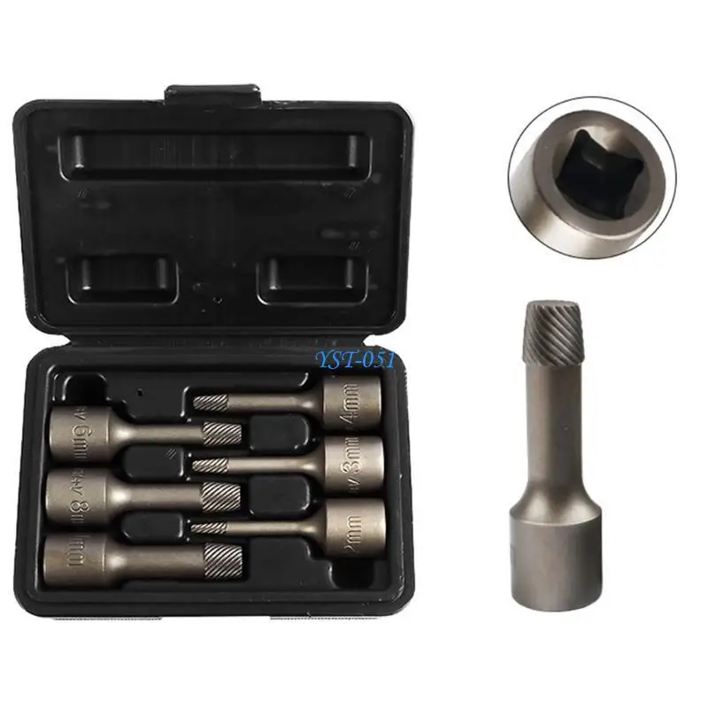 

E15A 6Pcs 3/8 Drill Bit Set Stripped Screw Extractors Damaged Screw Extractors