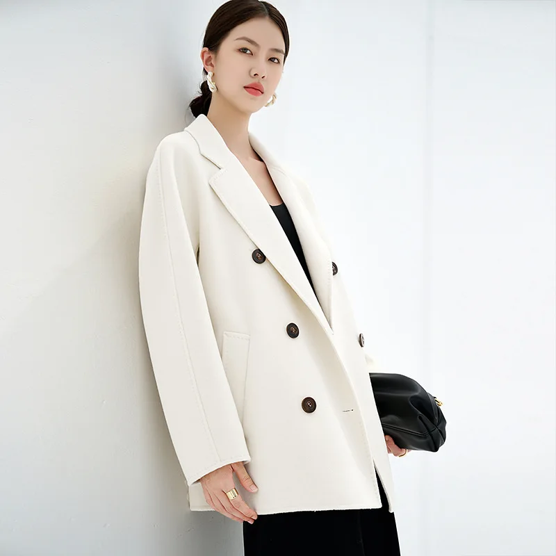 100 small cashmere women's coat double-breasted fashionable European and American double-sided woolen manufacturer supply