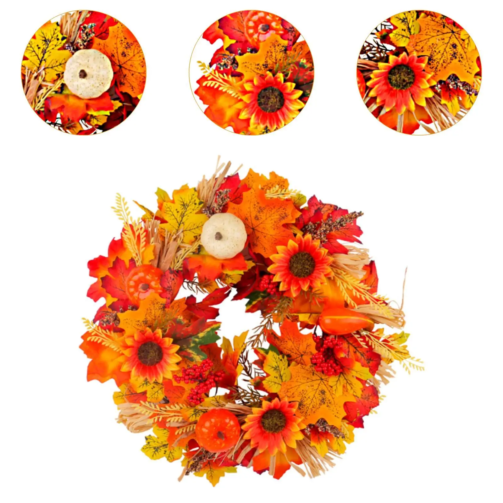 إكليل الخريف مقاس 16 بوصة للباب الأمامي، إكليل واقعي مصنوع يدويًا ومتعدد الاستخدامات