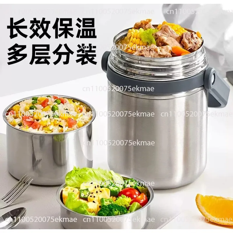 Insulated Lunch Boxes and Thermos Flasks: Multi-layered, Large-capacity and Portable Stainless Steel Lunch Boxes