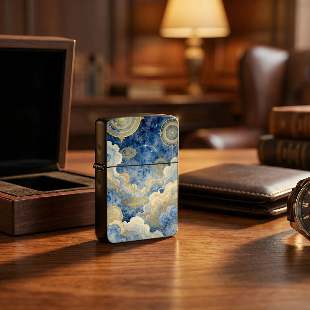 Vintage Collectible Lighters - Flip Top Aansteker Hemelastrologie Wolken Goud