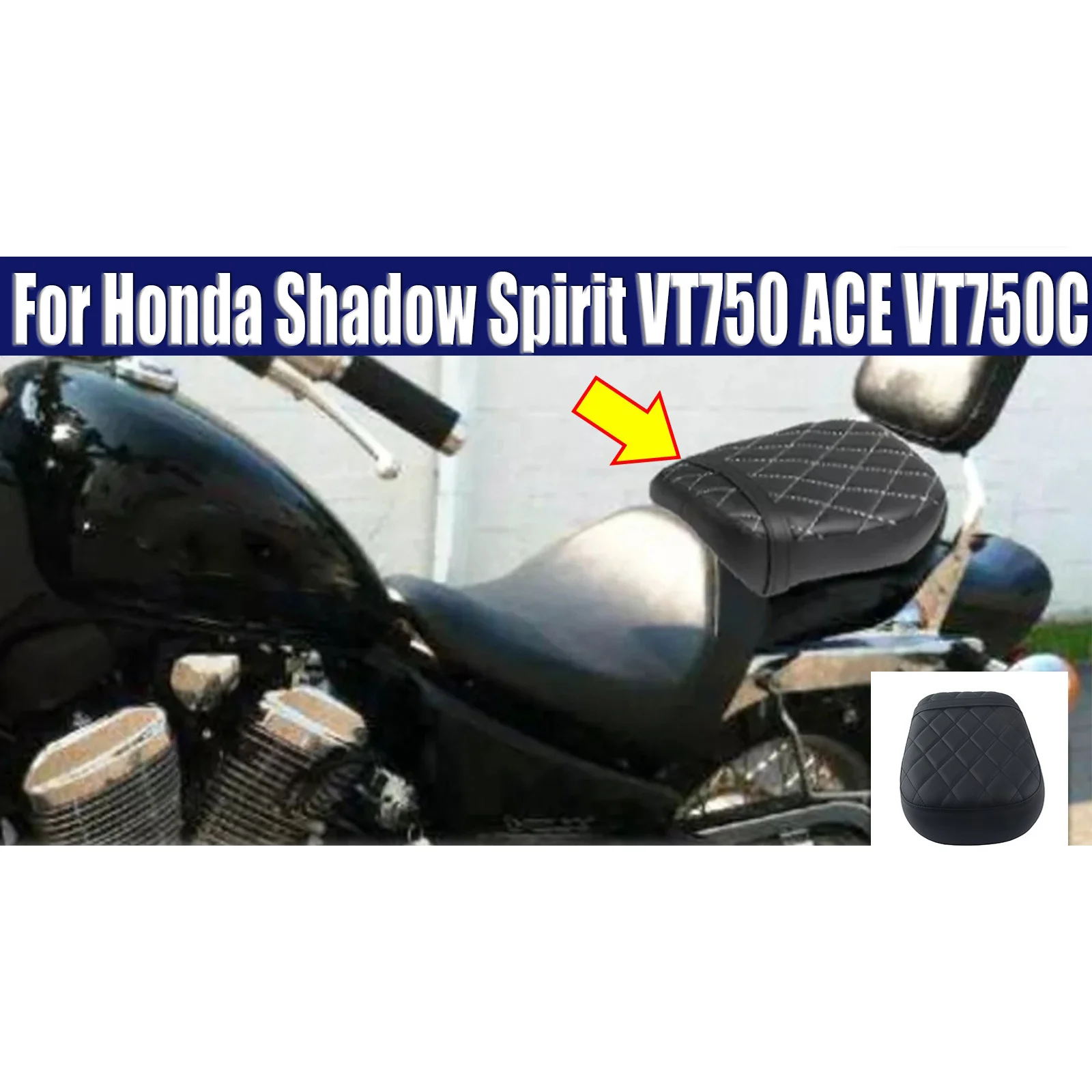

for Honda Shadow Spirit VT750 ACE VT750C VT750CD 1998-2003 Black Synthetic Leather Passenger Pillion Seat