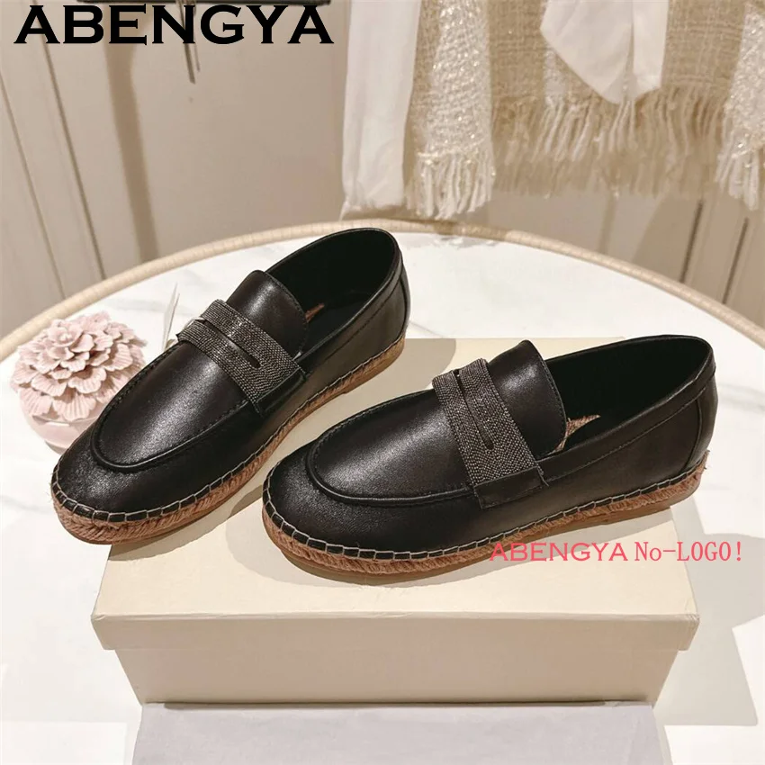 

2025 New Women's Genuine Leather Slip On Women Flats Shoes Round Toe Moccasins Loafers Shoes Woman Spring Summer Mother Shoes