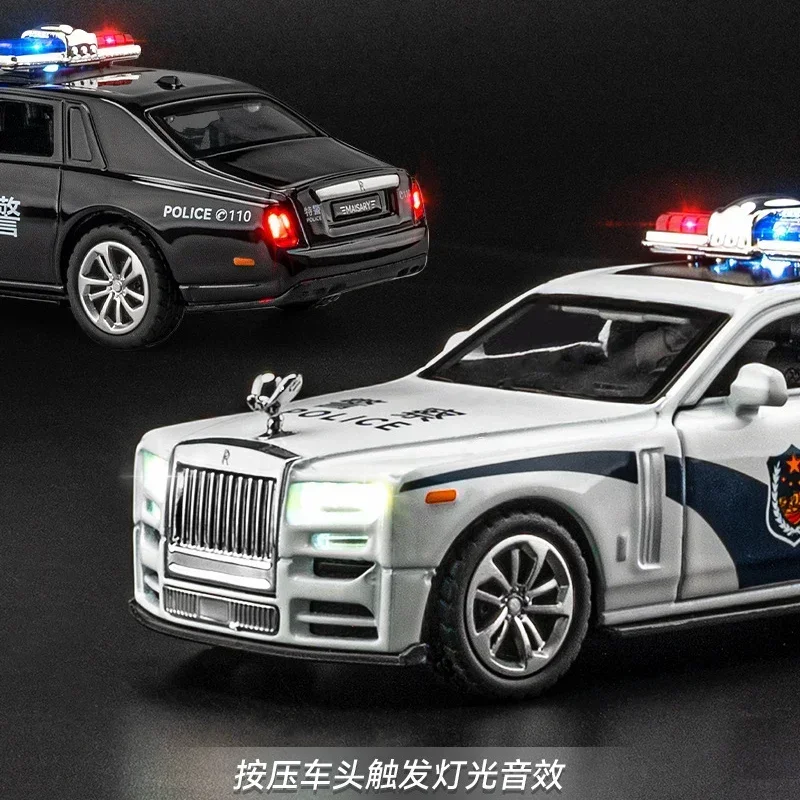 1:36 scala Rolls-Royce Phantom Police Car Diecast lega tirare indietro auto giocattolo da collezione regali per i bambini