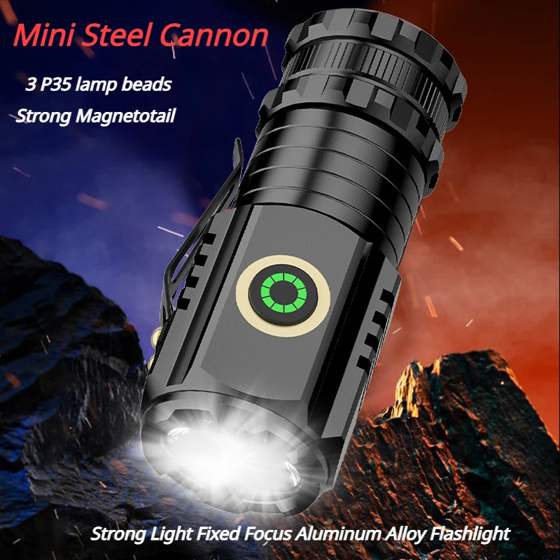 Mini Portable LED Strong Light Flashlight Aluminum Alloy Waterproof Tail Strong Magnetic Outdoor Multi-function Flashlight