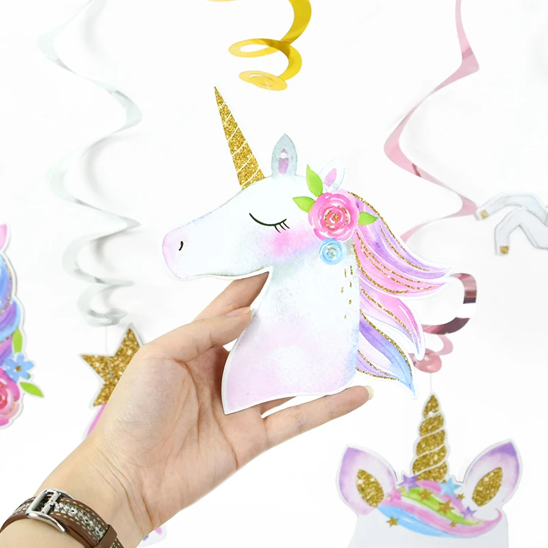 6/10/12pcs Unicorn Birthday Decorations Spiral Banner Jungle Safari Animal Swirl Pendant Kids Birthday Party Decor Baby Shower