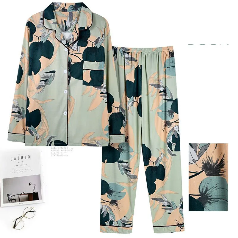 Big Size Sleepwear Autumn and Winter Women Cotton Pajamas Set Long Sleeves Long Trousers Homewear Girl Victoria Secret Pajamas
