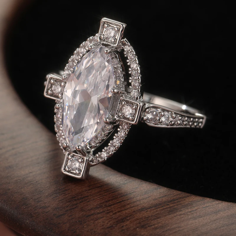 Modischer Luxus-Synthetik-Zirkon-Ring, Wassertropfen-Design, Vintage-Stil, Kunstdekoration, Damen-Hochzeits- und Verlobungsring, Schmuck