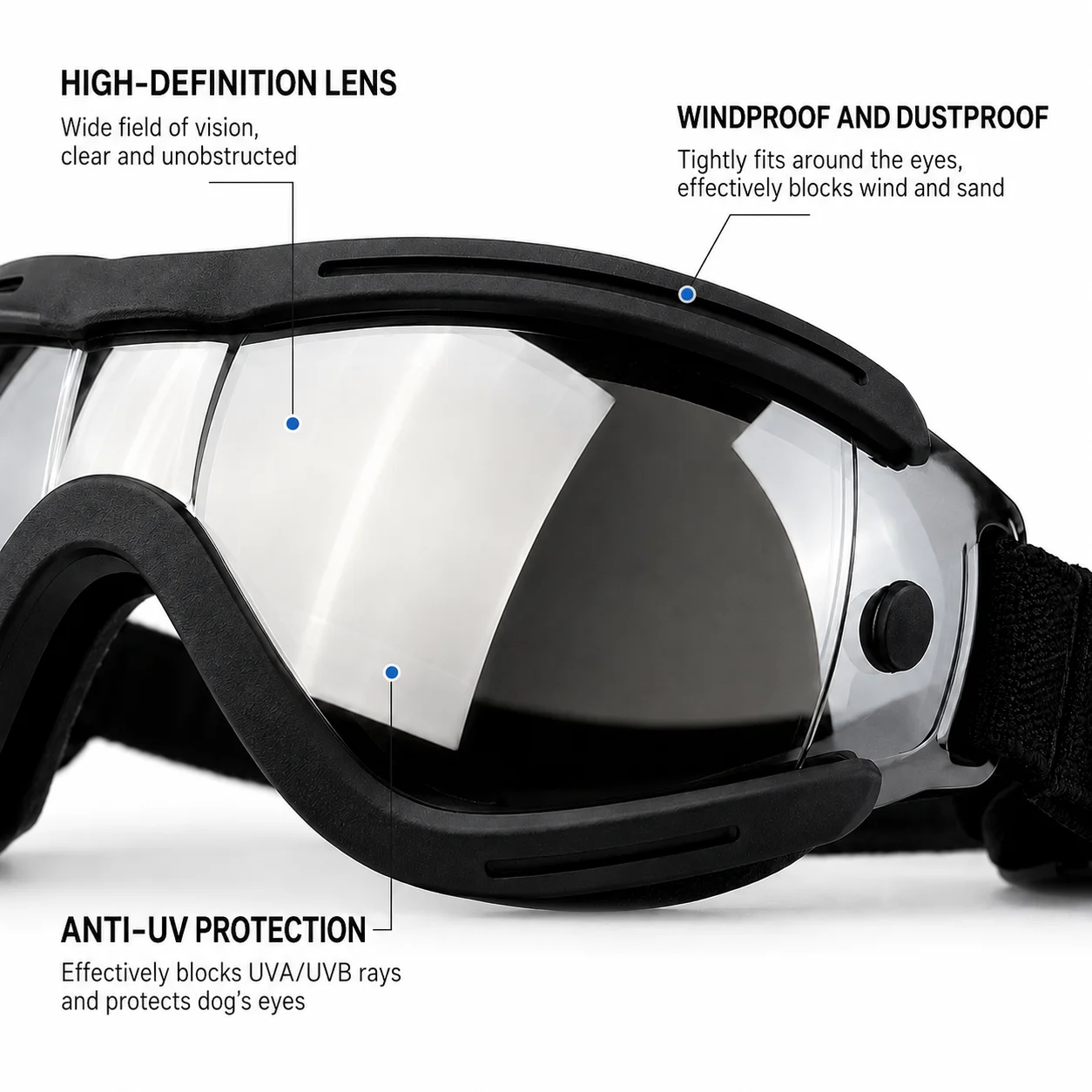 Pet Adjustable Dog Goggles Sunglasses Anti-UV Sun Glasses Eye Wear Protection Black Widely Used Dog Sunglasses Pet Dog Supplies