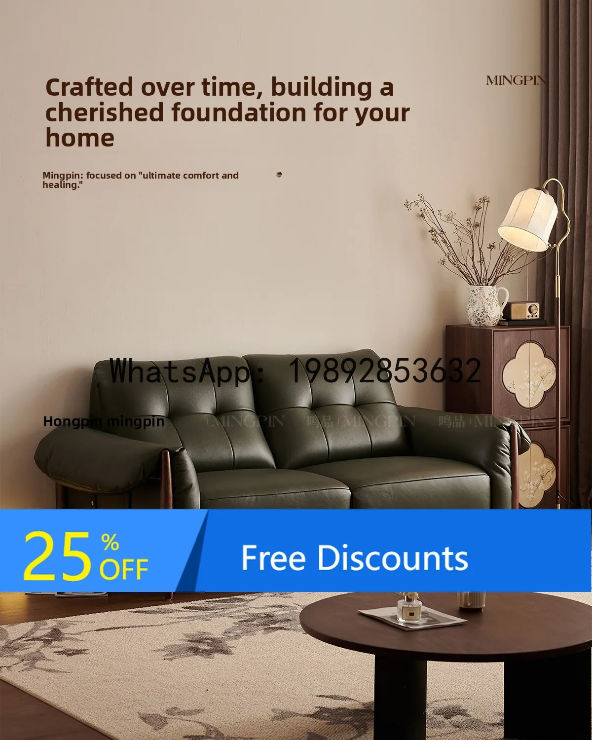 YFY Vintage Style Full Blue Top Grain Leather Sofa Three-Seater Small  Double Genuine Leather Sofa  Room Retro White Ash Wood